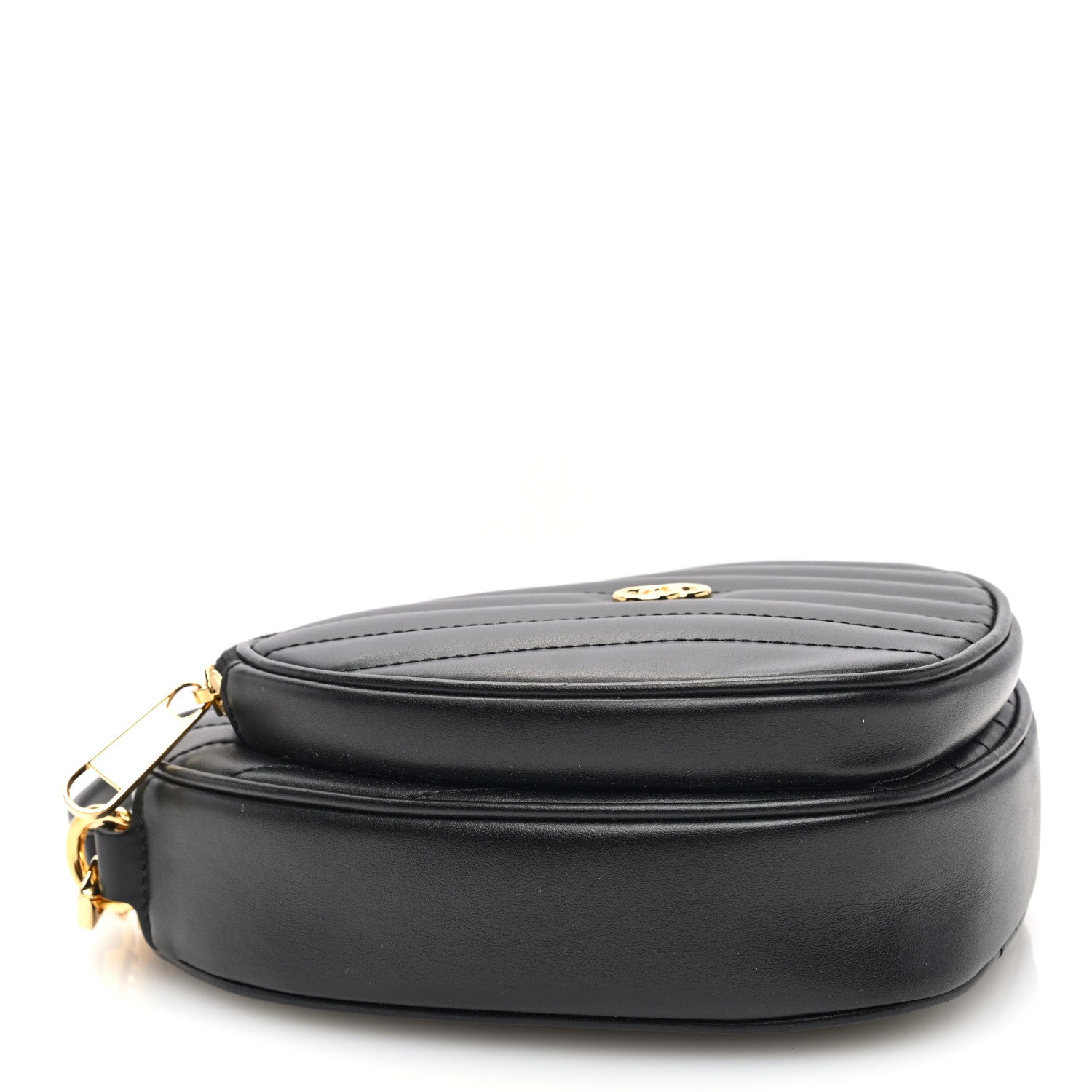 Calfskin Matelasse Diagonal Mini Interlocking G Heart Shoulder Bag Black