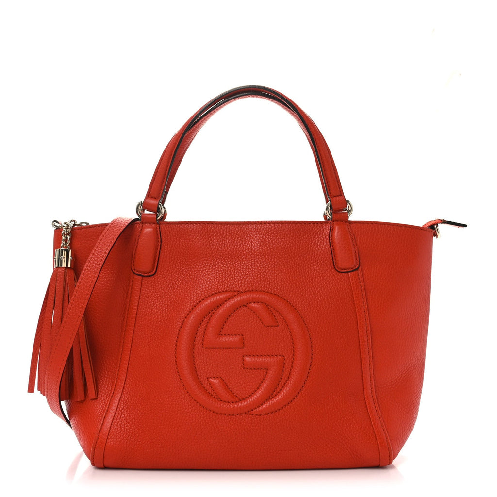 Pebbled Calfskin Small Soho Top Handle Bag Sun Orange