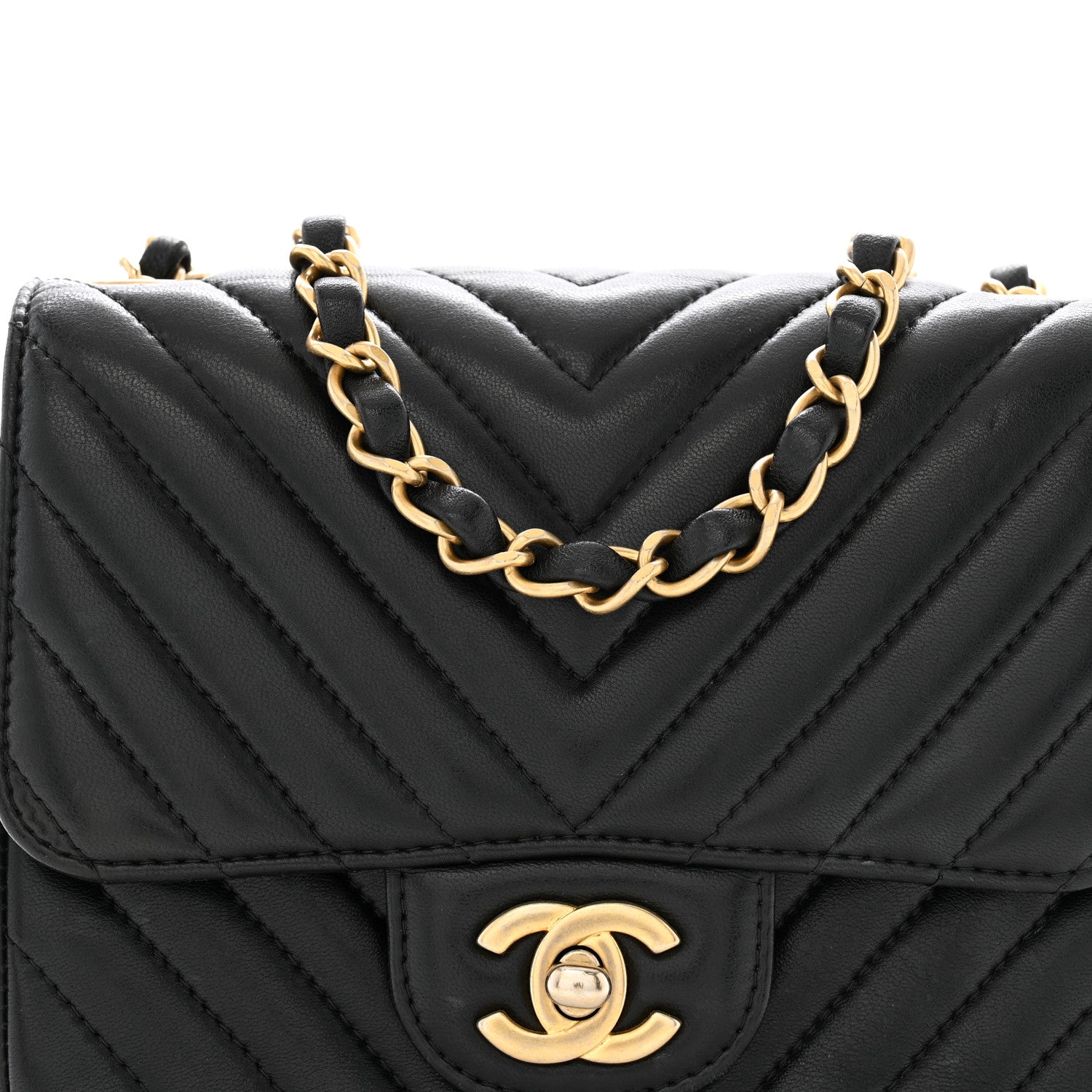 Lambskin Chevron Quilted Mini Square Flap Black