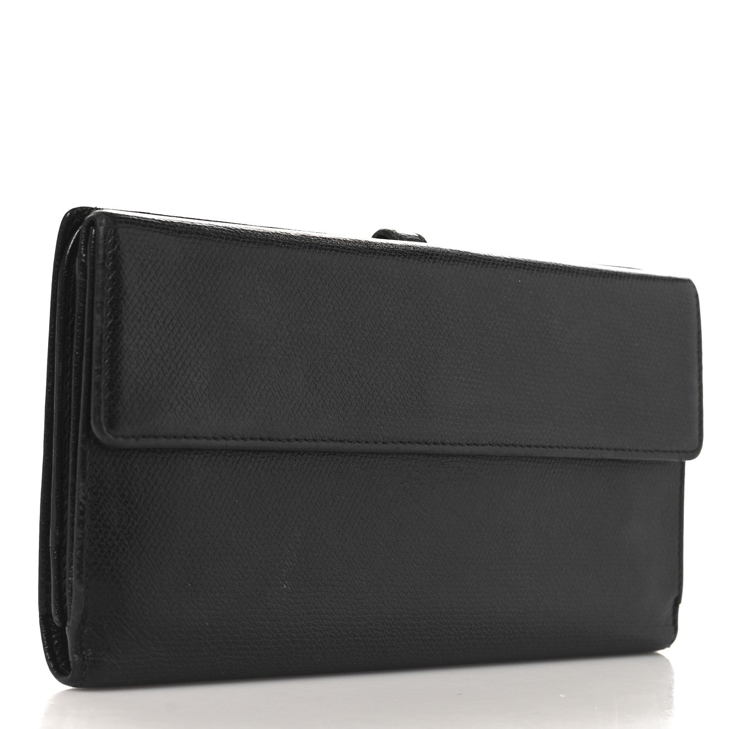 Grained Calfskin CC Button Long Wallet Black