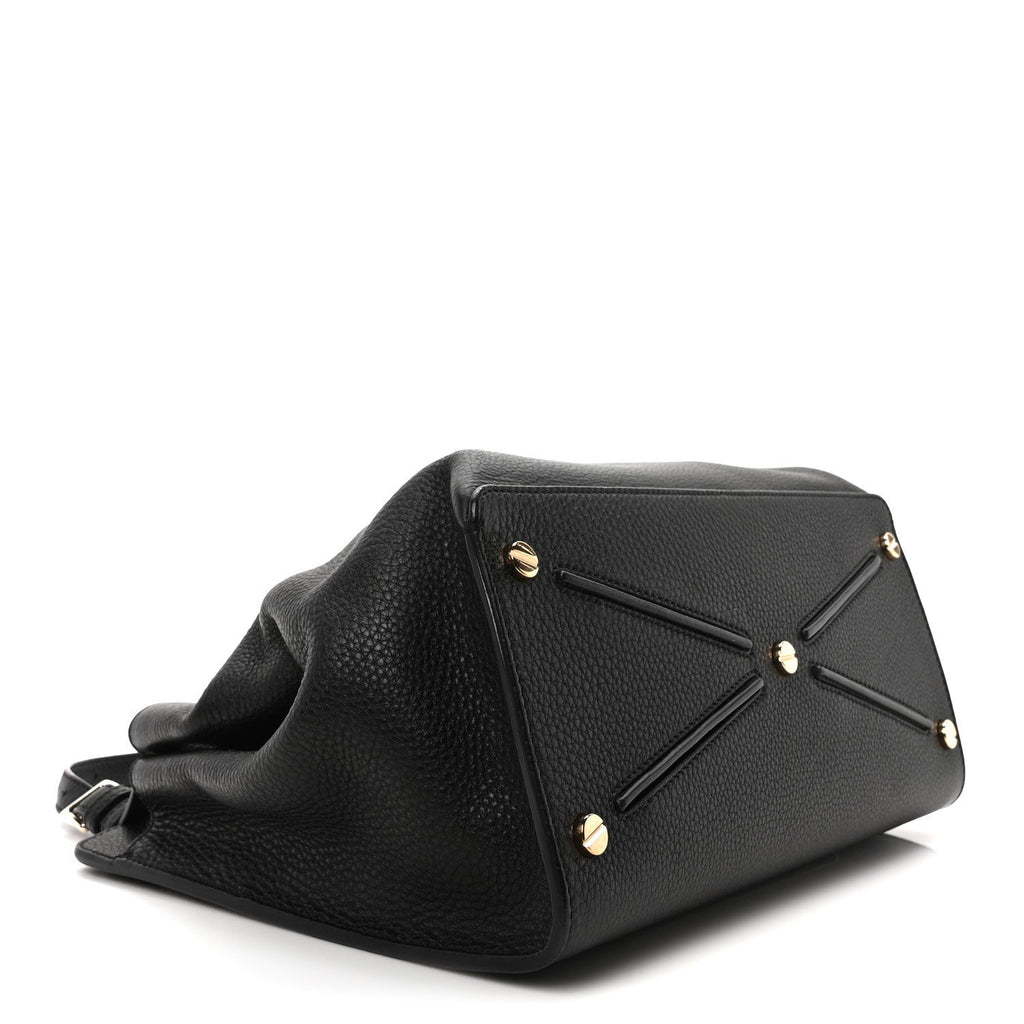 Pebbled Calfskin Large JoyLock Satchel Black