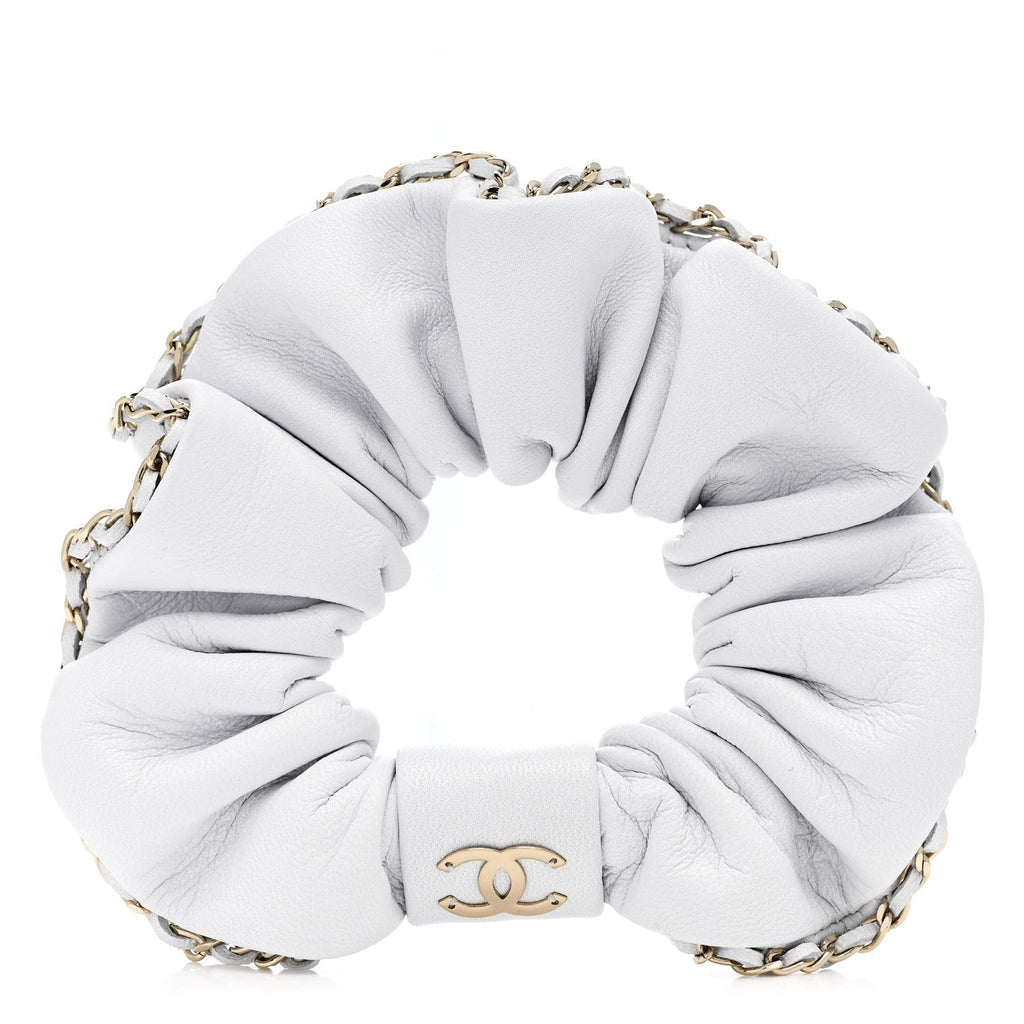 Lambskin Chain CC Hair Scrunchie White