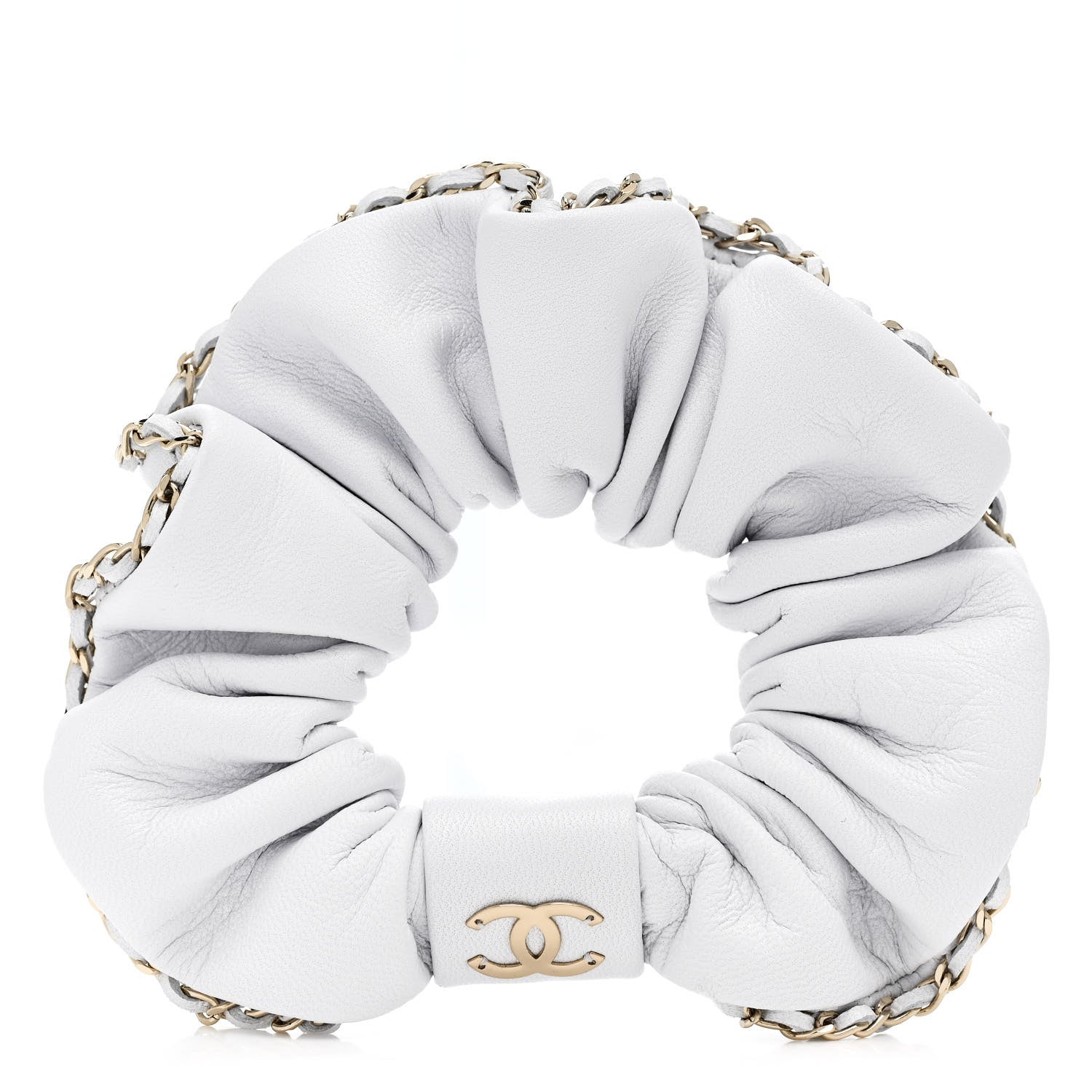 Lambskin Chain CC Hair Scrunchie White