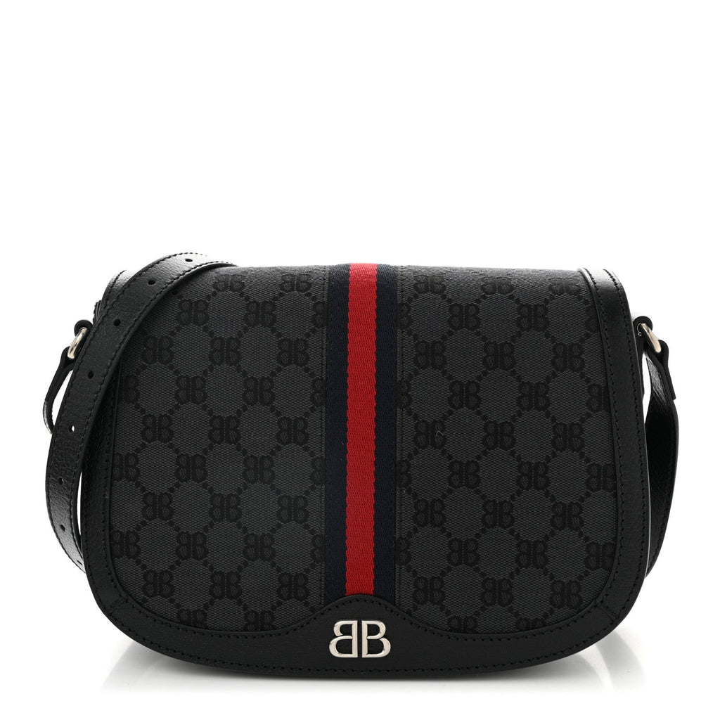X BALENCIAGA BB Supreme Monogram Web Ophidia Shoulder Bag Black