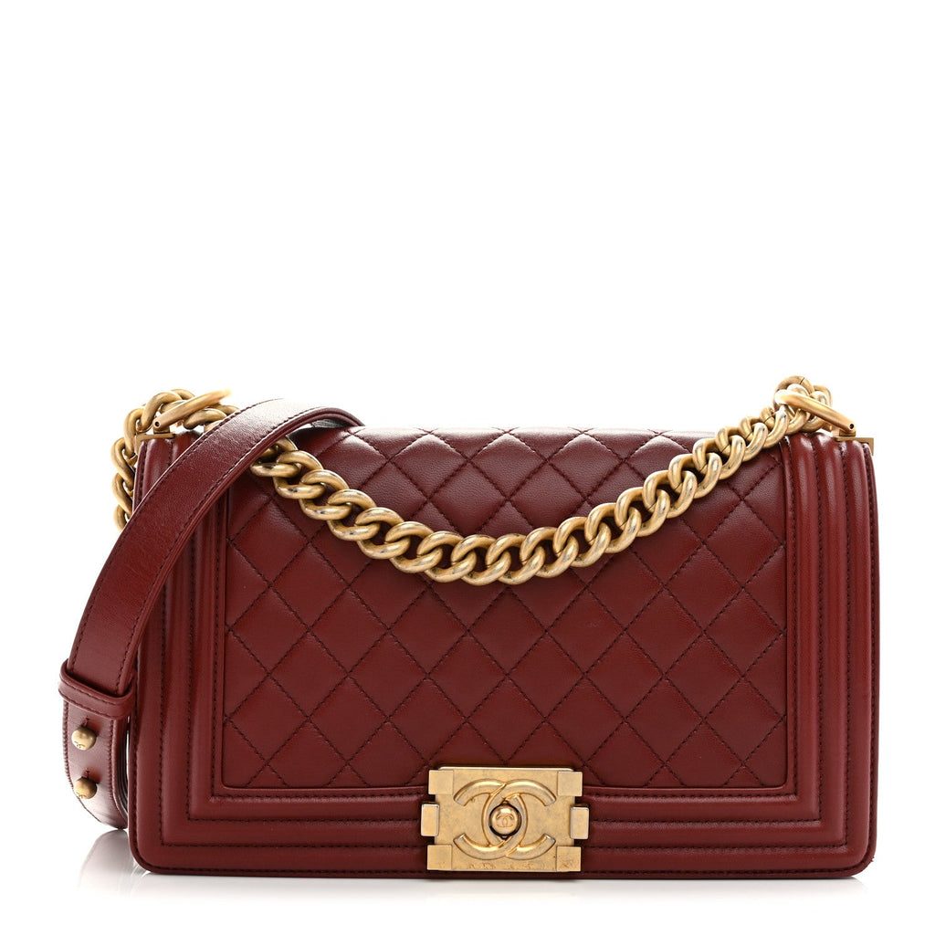 Lambskin Quilted Medium Boy Flap Dark Red