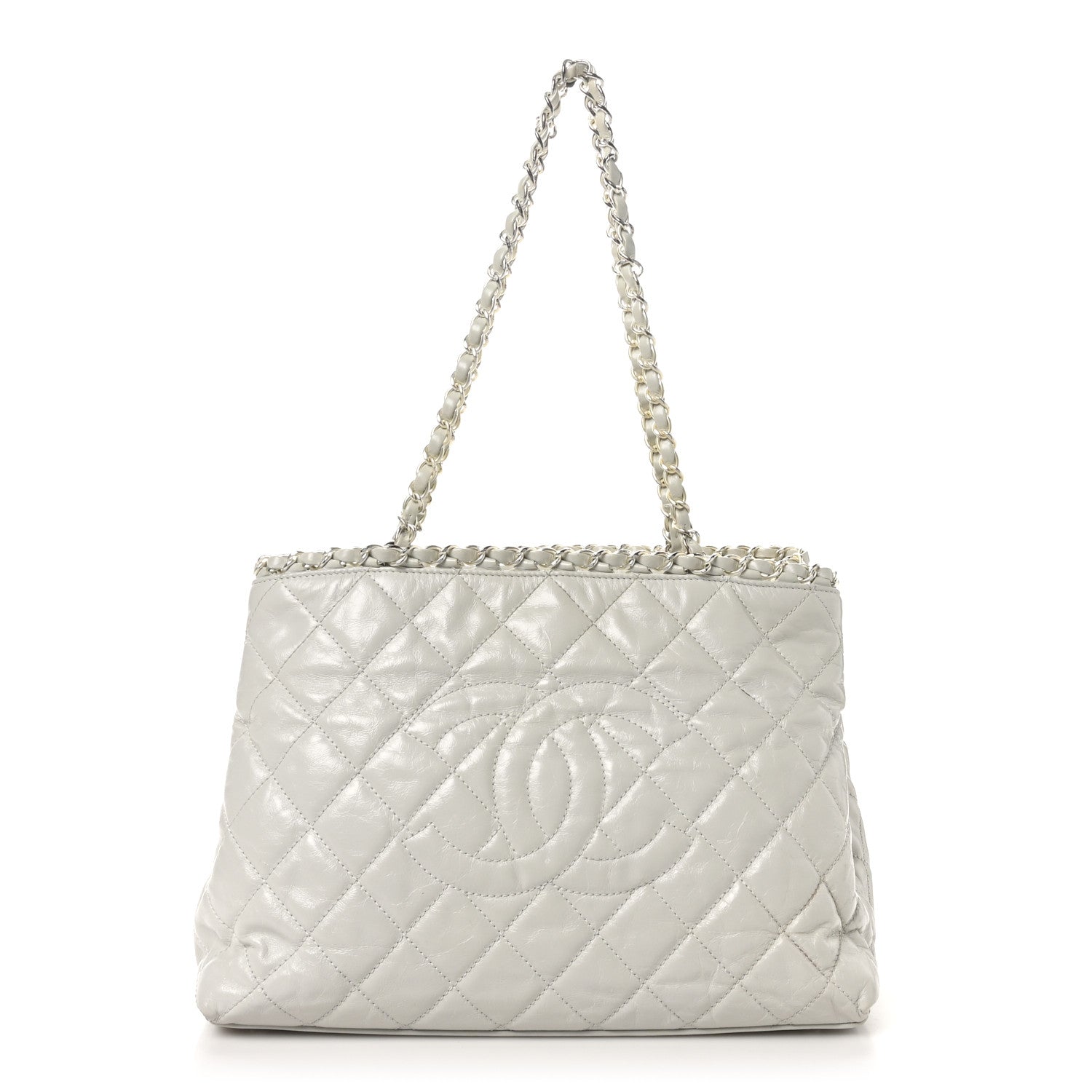 Glazed Calfskin Quilted Small Chain Me Tote Dark White