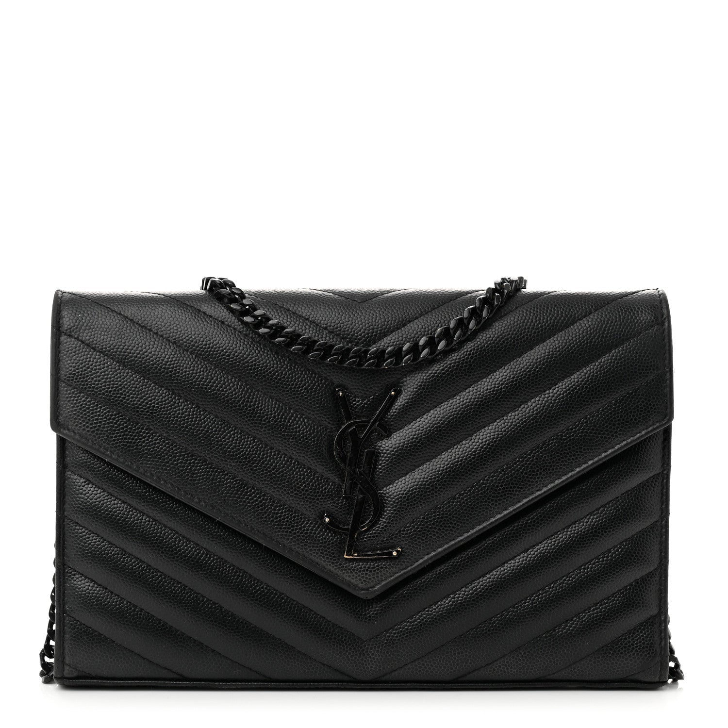 Grain De Poudre Matelasse Chevron Monogram Monochrome Chain Wallet Black