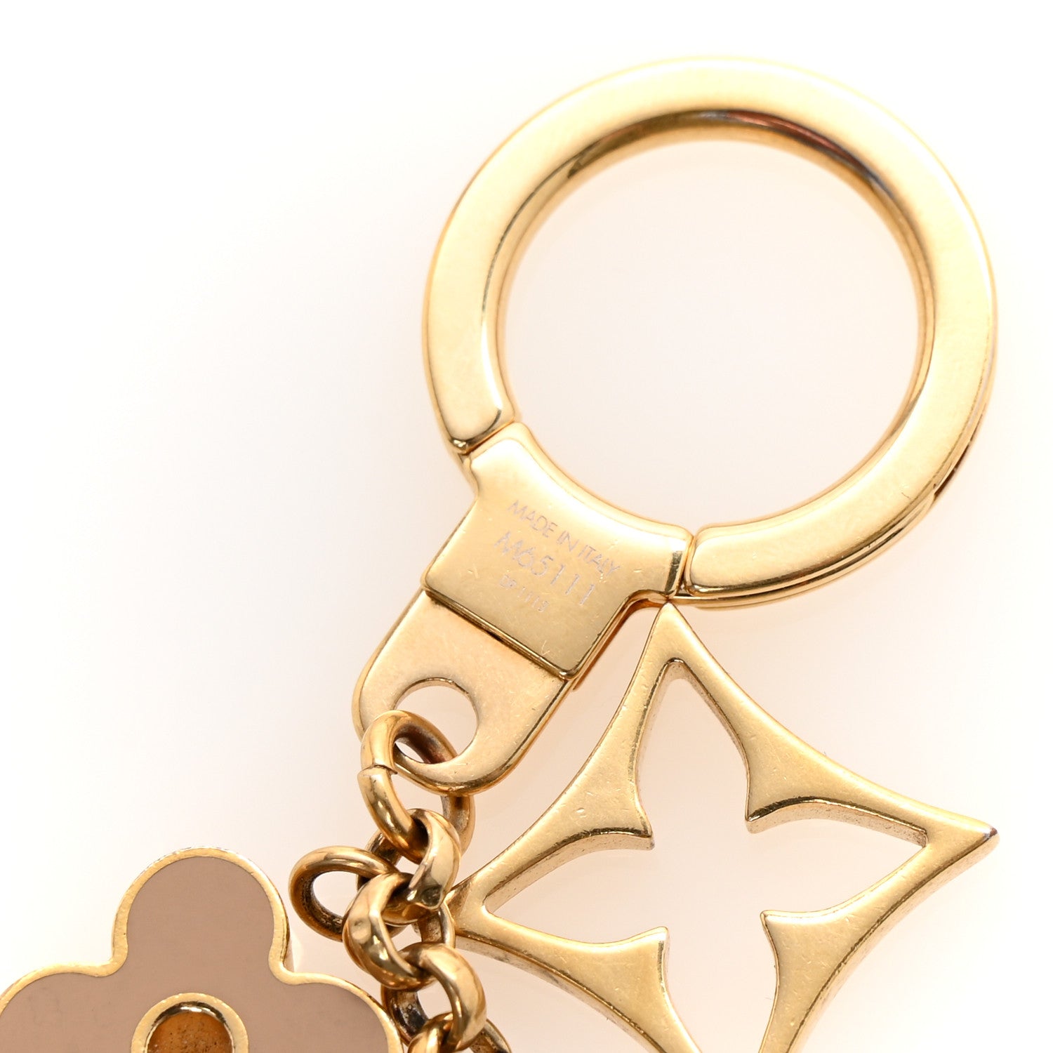 Brass Enamel Fleur De Monogram Bag Charm Chain Gold