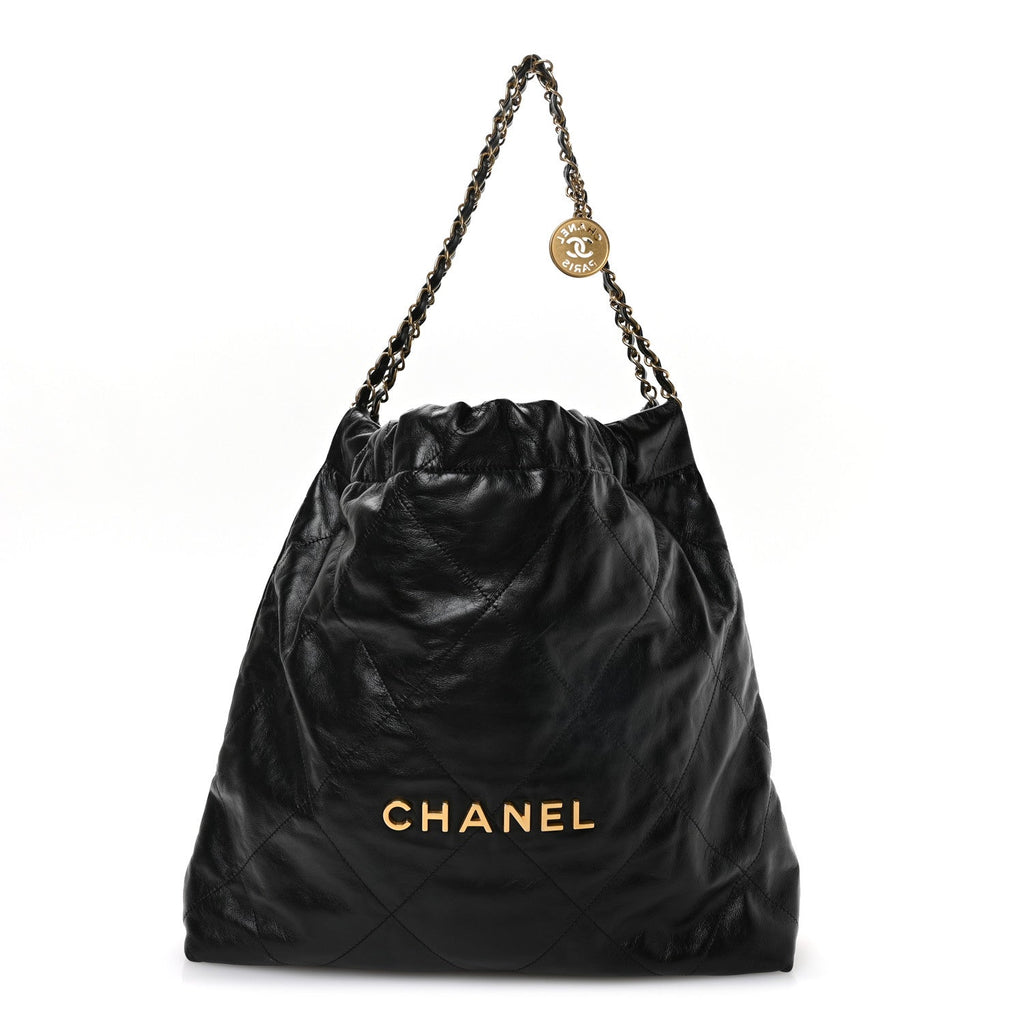 Shiny Calfskin Quilted Chanel 22 Black