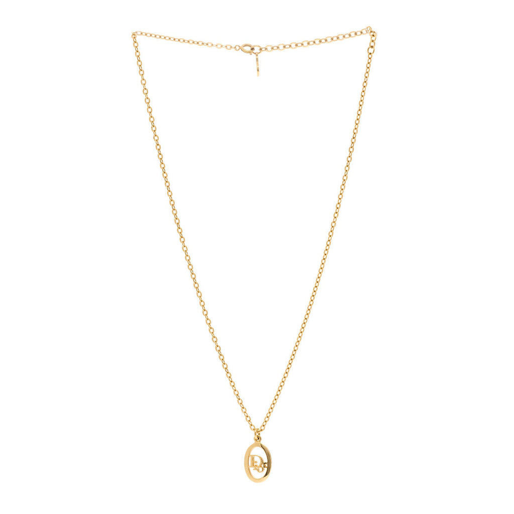 Metal CD Logo Oval Pendant Necklace Gold