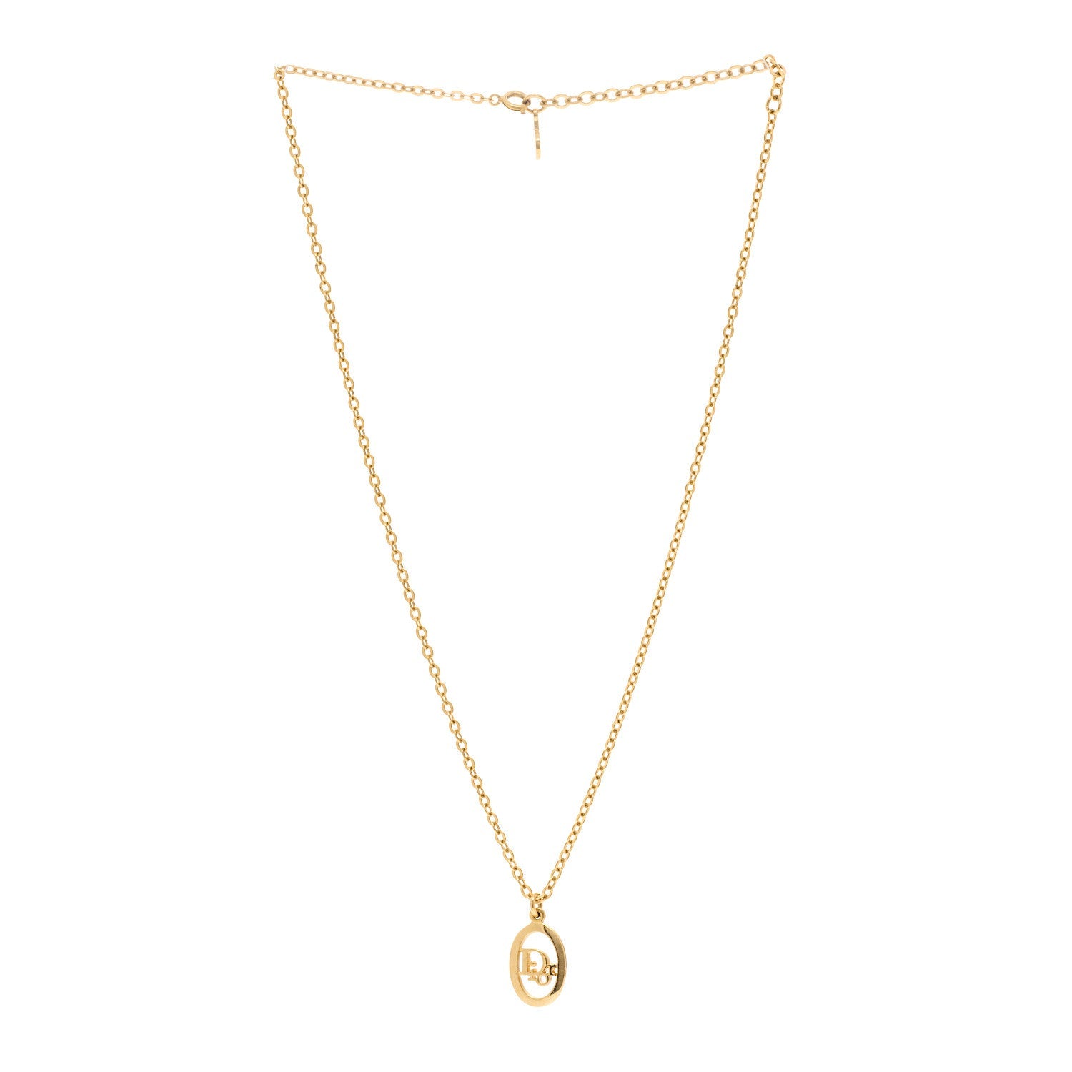 Metal CD Logo Oval Pendant Necklace Gold