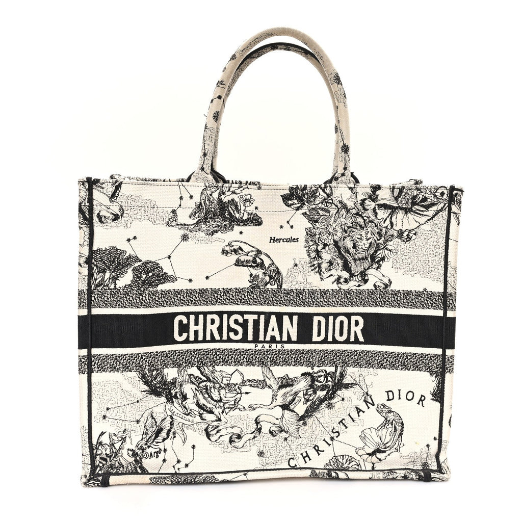 Canvas Embroidered Large Zodiac Toile De Jouy Book Tote Latte