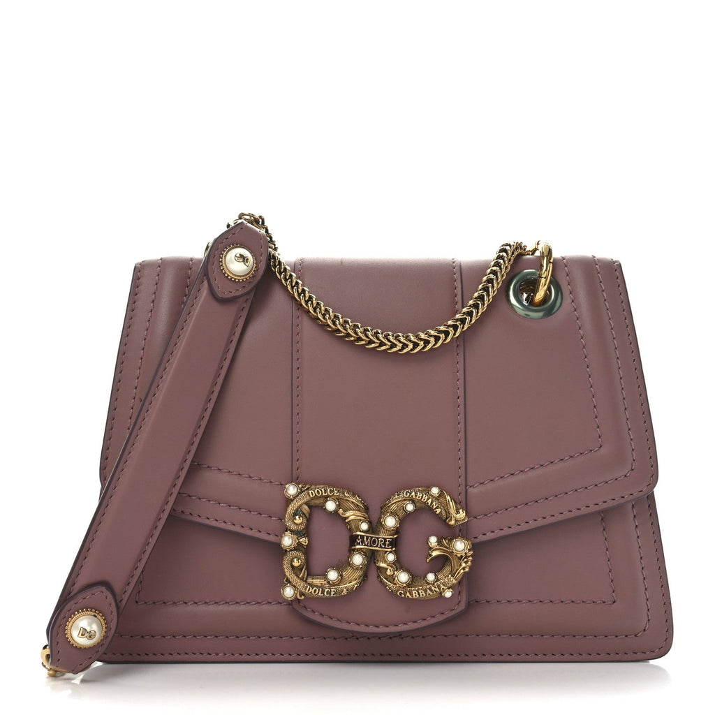 DOLCE GABBANA Smooth Calfskin Small DG Amore Envelope Bag Pink