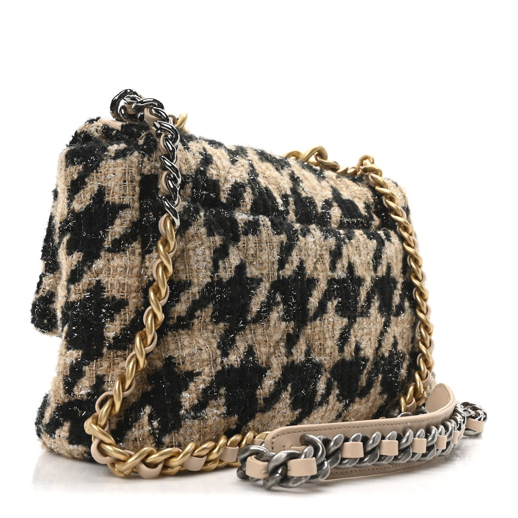 Tweed Large Chanel 19 Flap Beige Black
