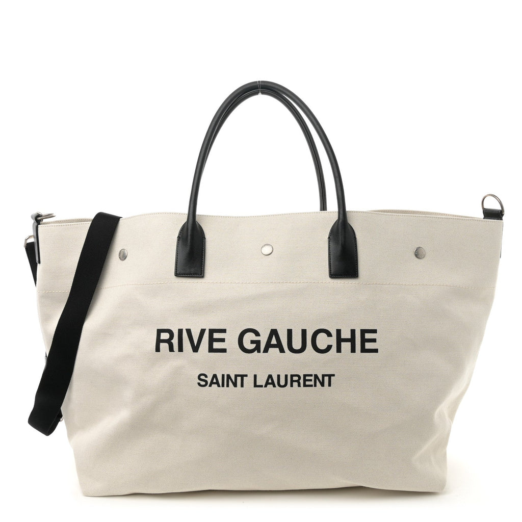 Linen Calfskin Rive Gauche Maxi Tote Grege et Noir