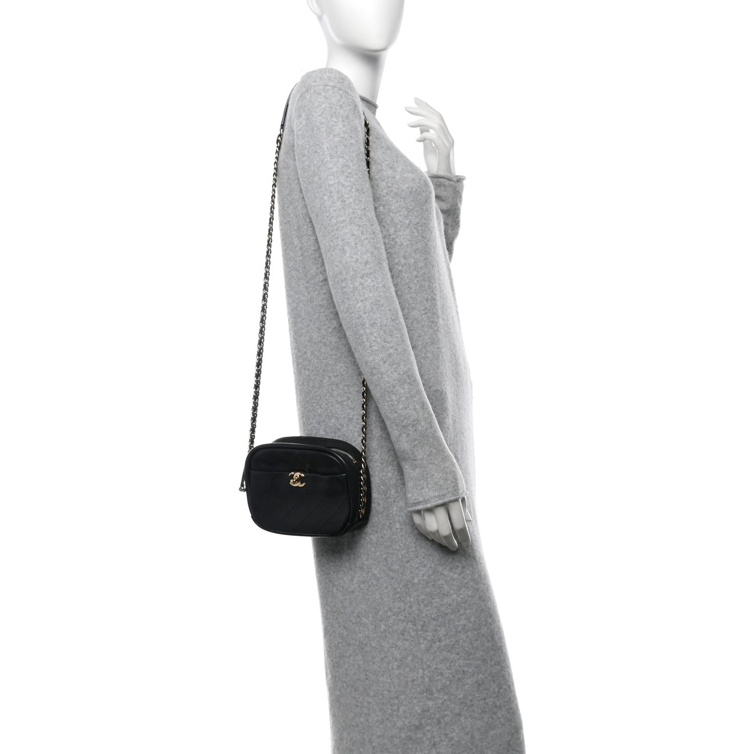 Goatskin Quilted Small Casual Trip Camera Case Black