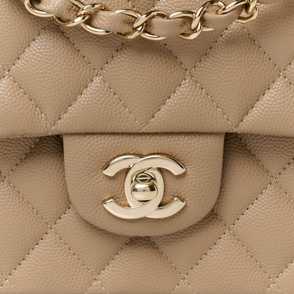 Caviar Quilted Medium Double Flap Dark Beige