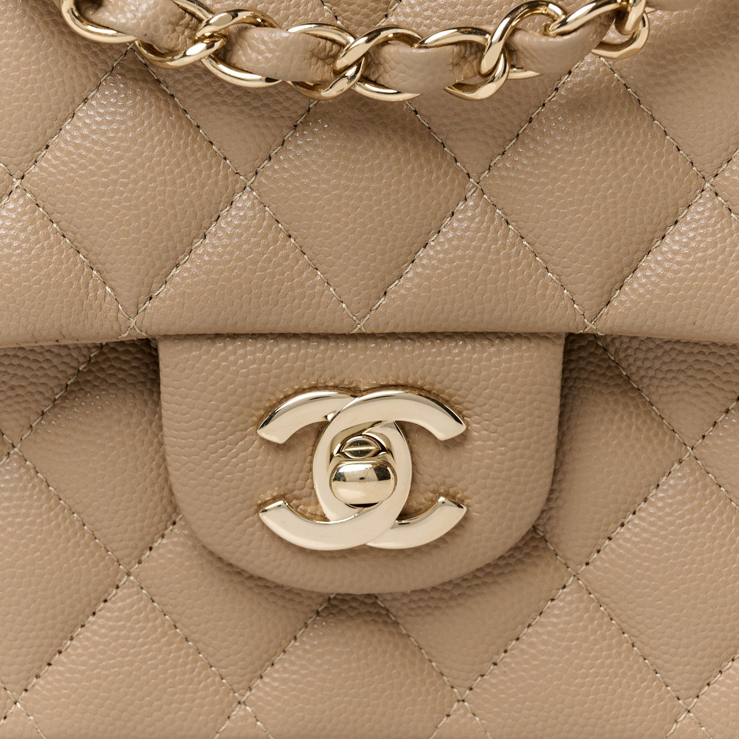 Caviar Quilted Medium Double Flap Dark Beige