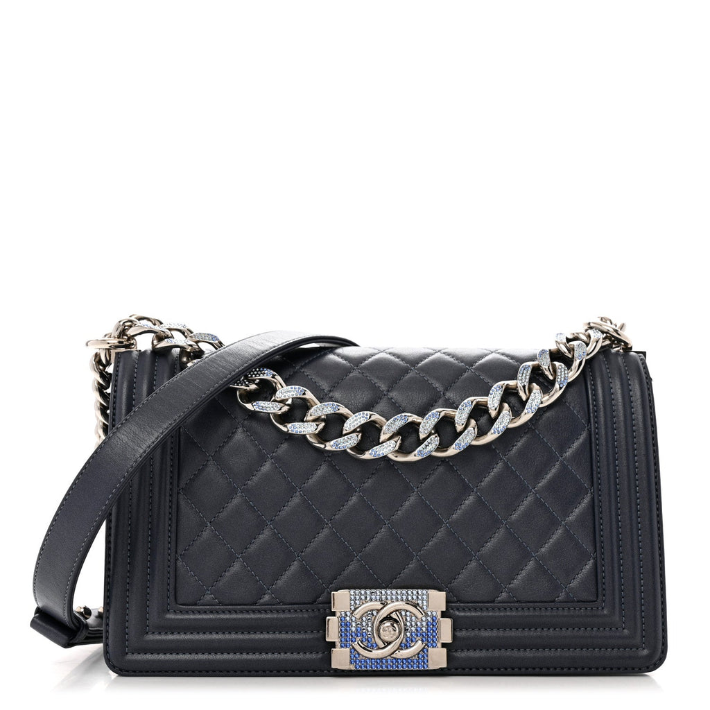 Lambskin Quilted Gradient Crystal Medium Boy Flap Blue