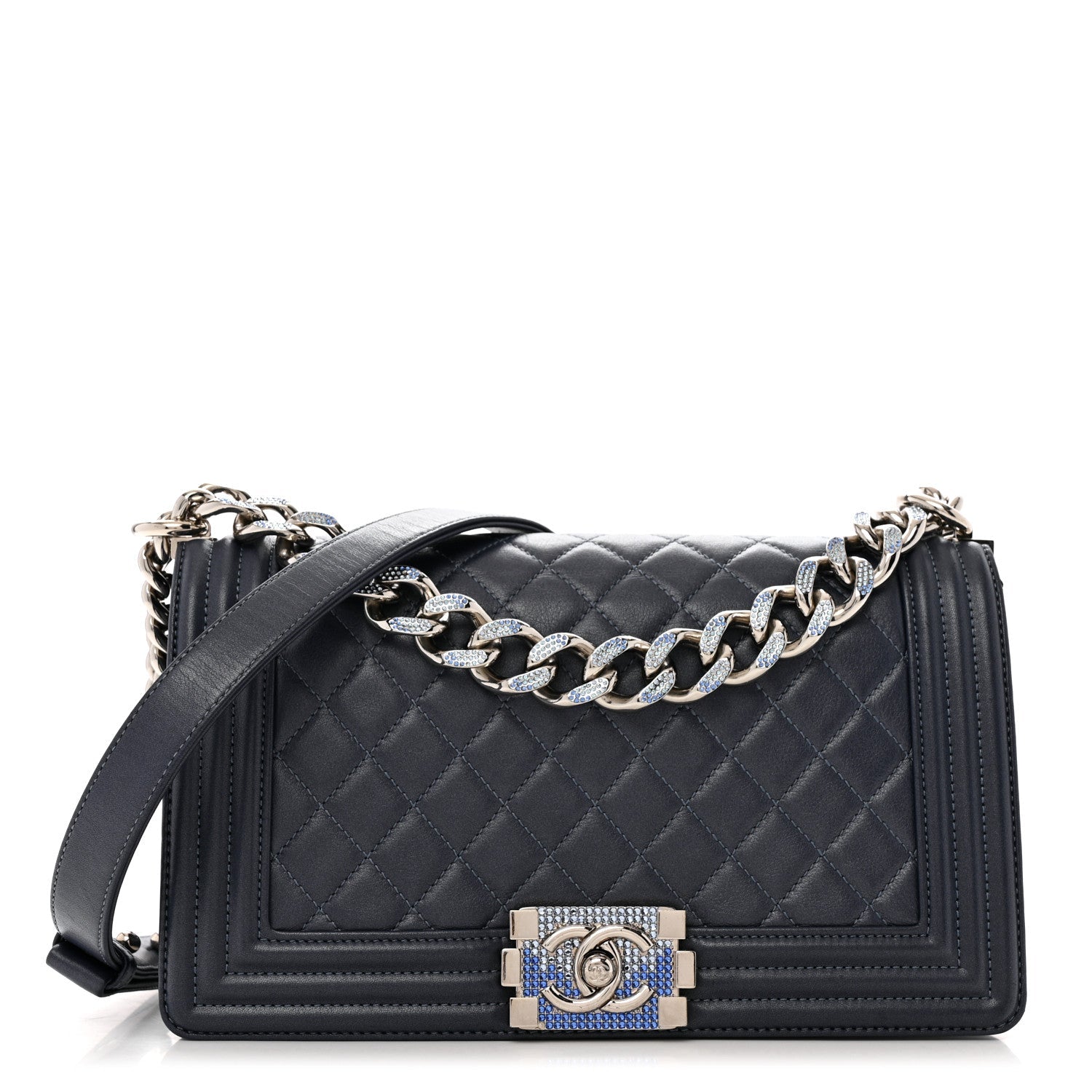 Lambskin Quilted Gradient Crystal Medium Boy Flap Blue