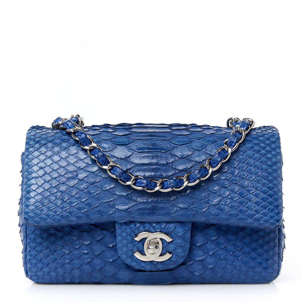 Snakeskin Mini Rectangular Flap Blue