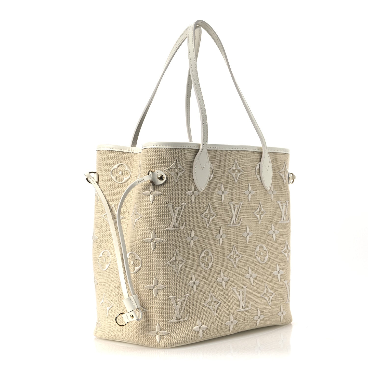 Cotton Monogram Embroidered Neverfull MM Beige White