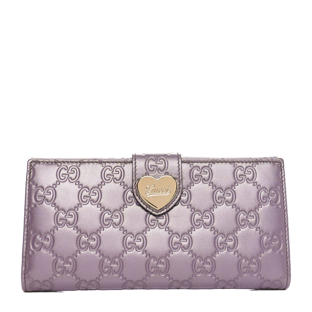 Metallic Soft Guccissima Heart Continental Wallet Lilac