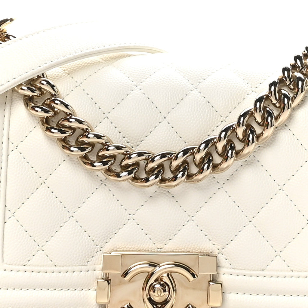 Caviar Quilted Small Boy Flap White