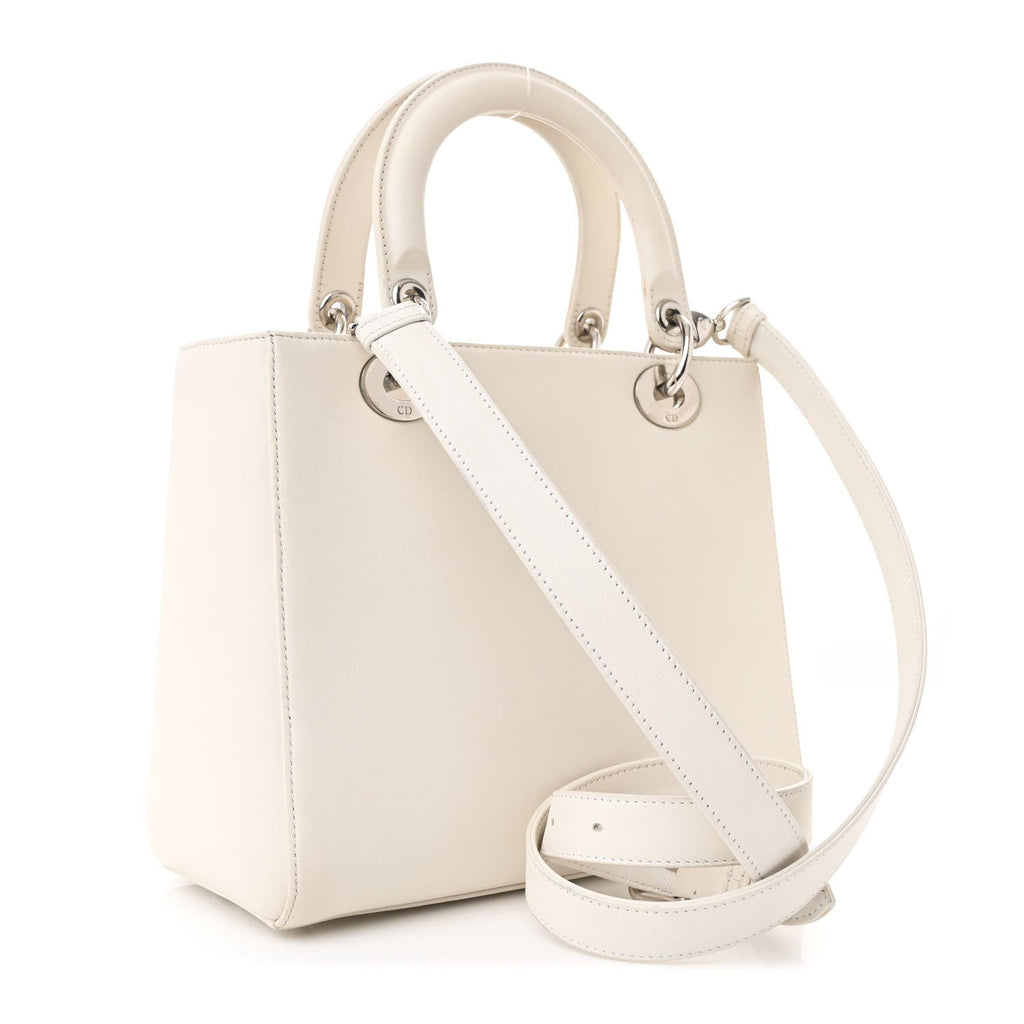 Calfskin Patch Embellished Medium Lady Dior White
