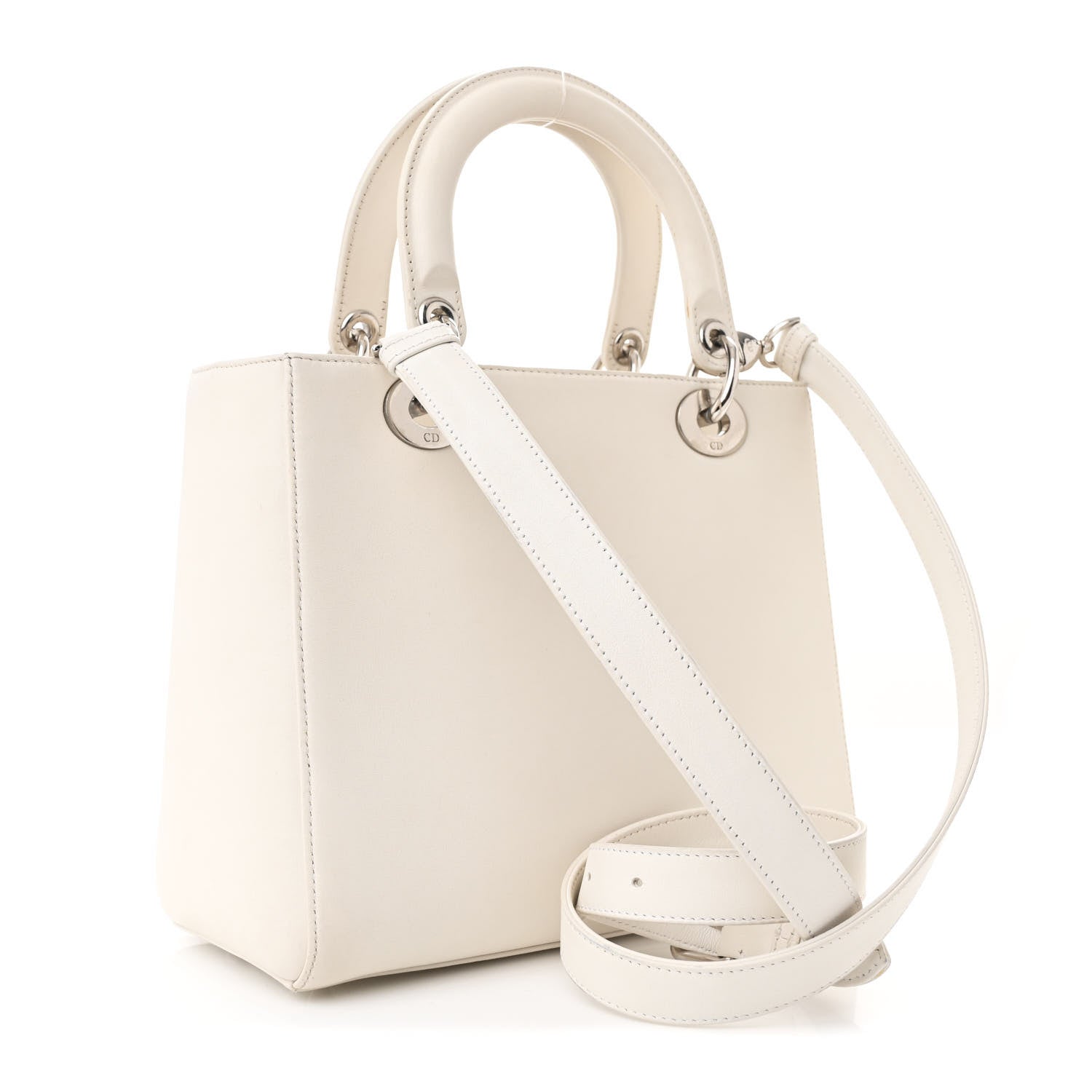 Calfskin Patch Embellished Medium Lady Dior White