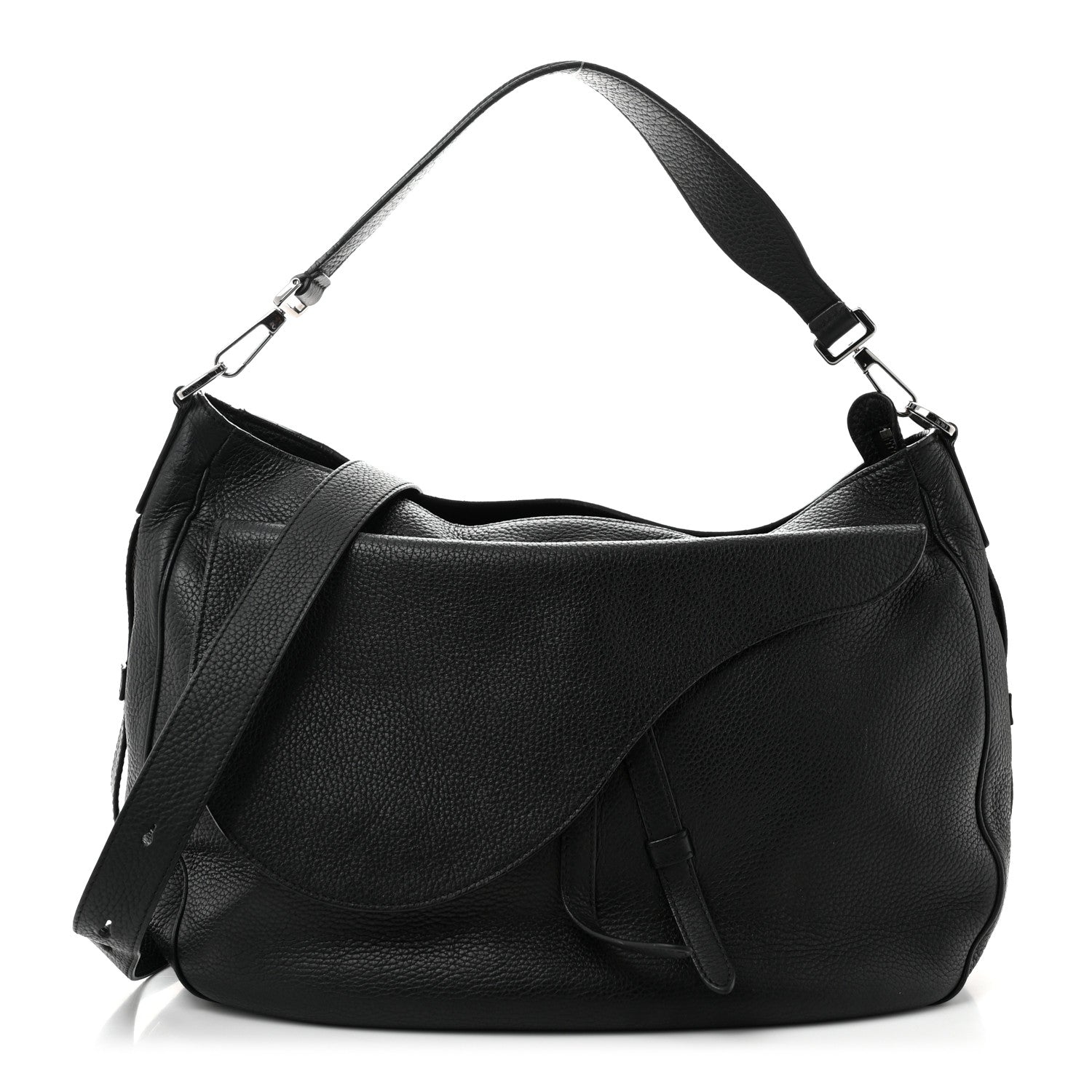 Grained Calfskin Saddle Soft Bag Black