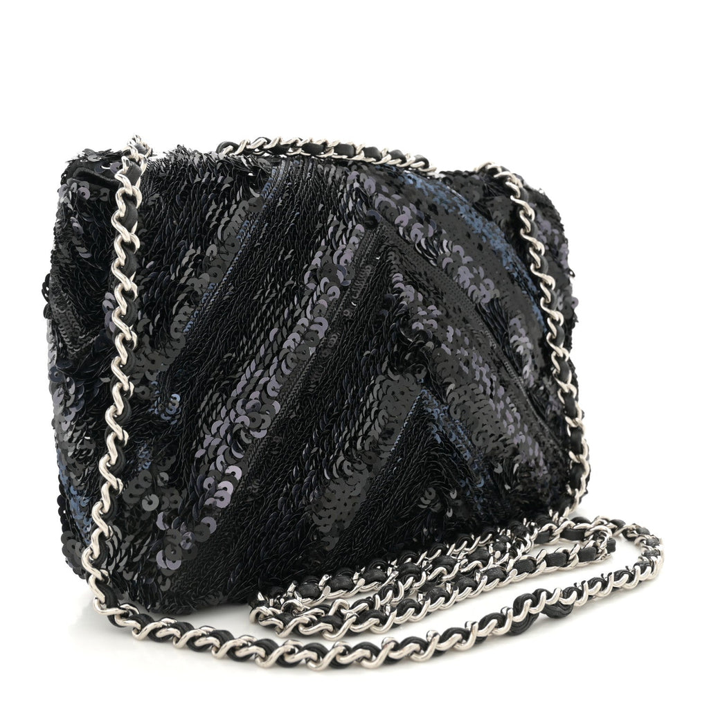 Sequins Chevron Mini Rectangular Flap Black