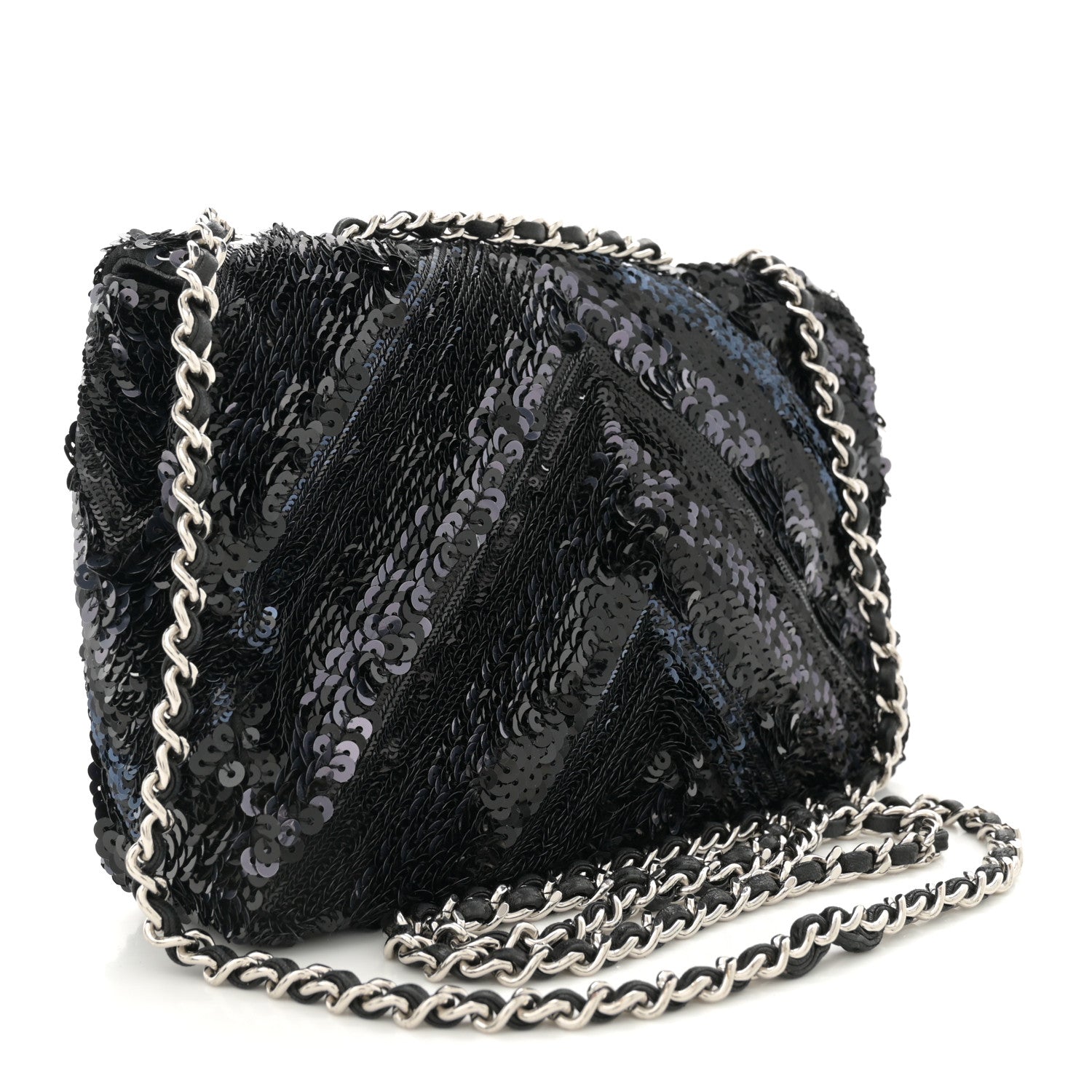 Sequins Chevron Mini Rectangular Flap Black