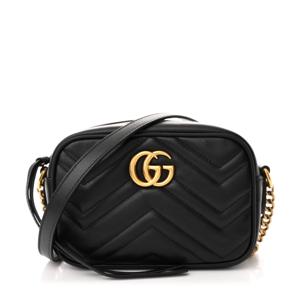 Calfskin Matelasse Mini GG Marmont Chain Shoulder Bag Black
