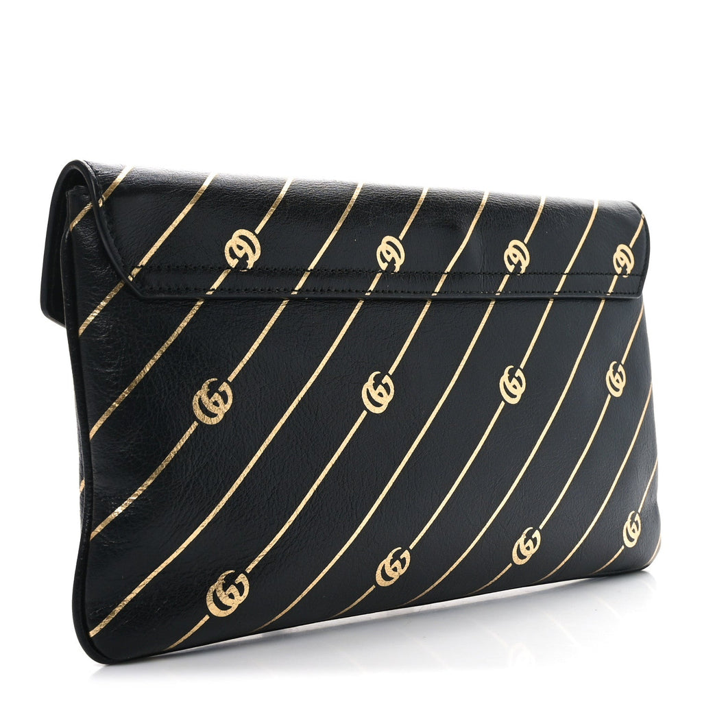 Calfskin Broadway GG Archive-P Envelope Clutch Black