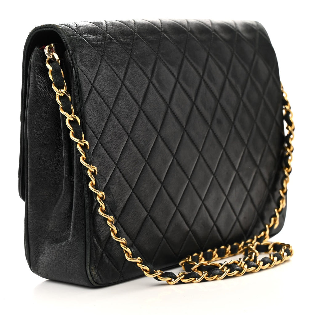 Lambskin Quilted Medium Single Flap Black