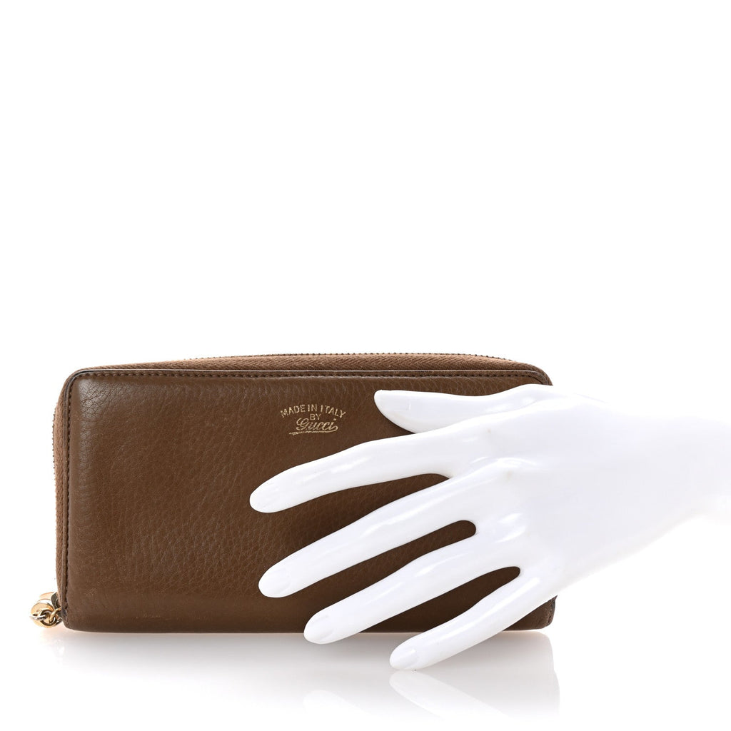 Dollar Calfskin Bamboo Tassel Zip Around Wallet Brown