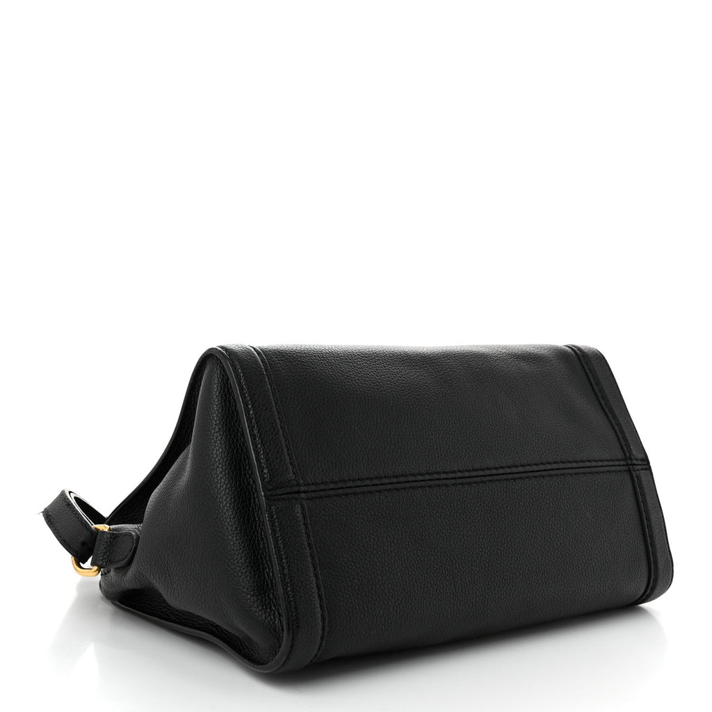 Pebbled Calfskin Small Skull Padlock Zip Around Tote Black