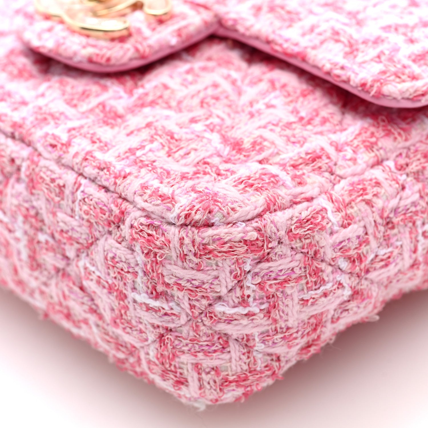 Tweed Resin Quilted Mini Heart Square Flap Pink White