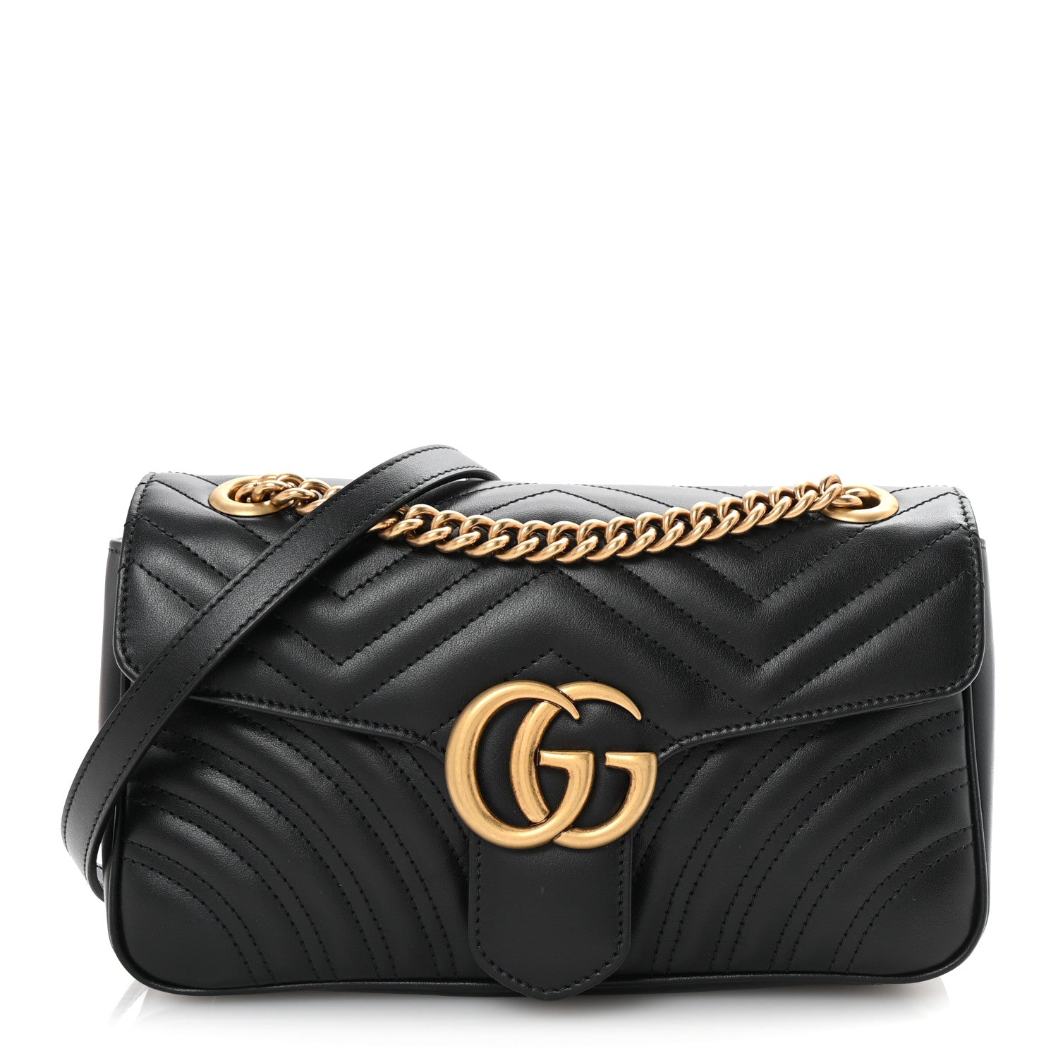 Calfskin Matelasse Small GG Marmont Shoulder Bag Black