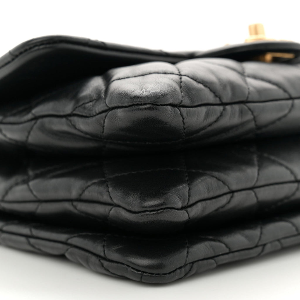 Lambskin Quilted Small Pillow Crush Flap Black