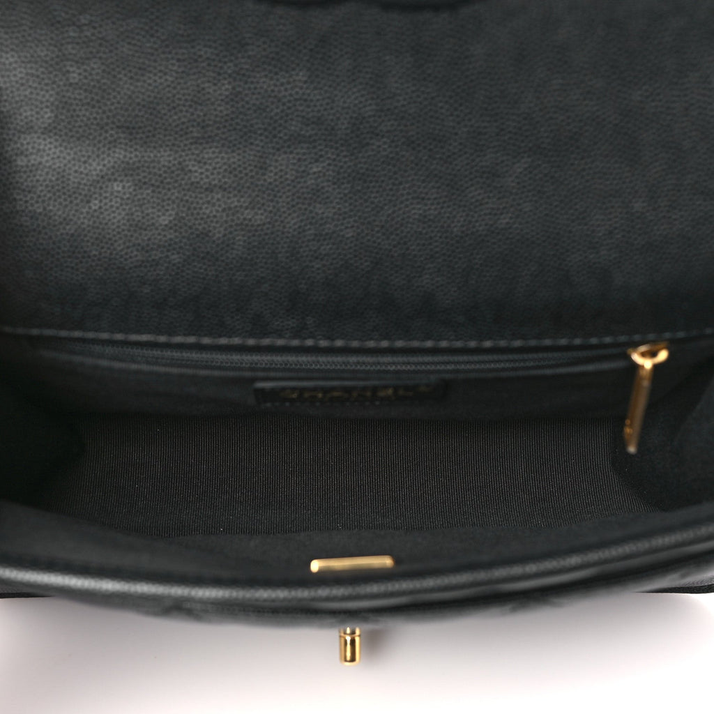 Caviar Quilted School Memory Small Top Handle Flap Black