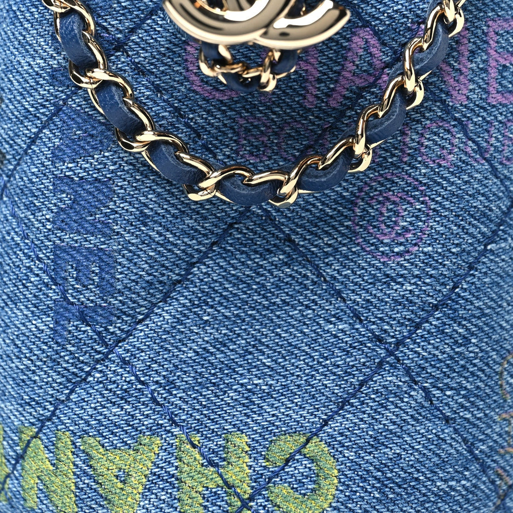 Denim Quilted Mood Mini Bucket With Chain Blue Multicolor