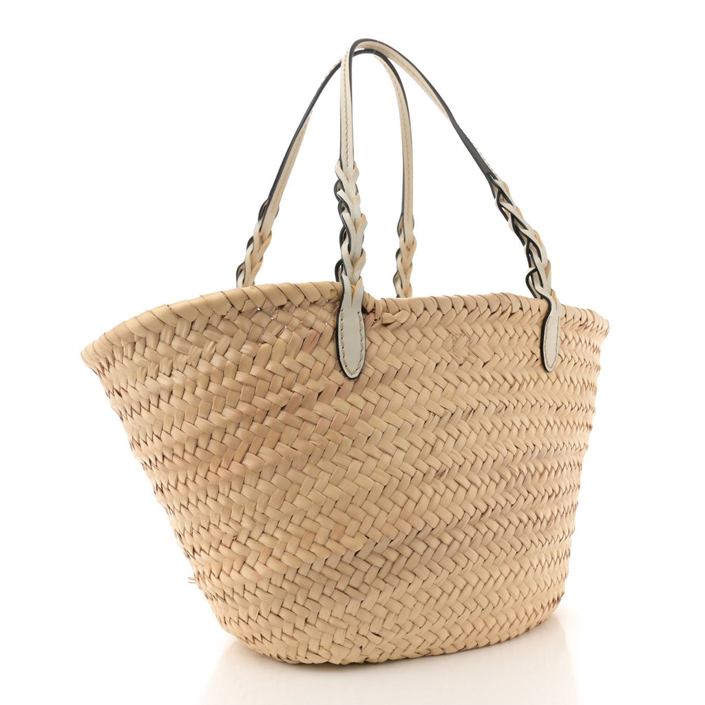 Palmitto Vitello Woven Braided Large Basket Tote Bag Naturale White