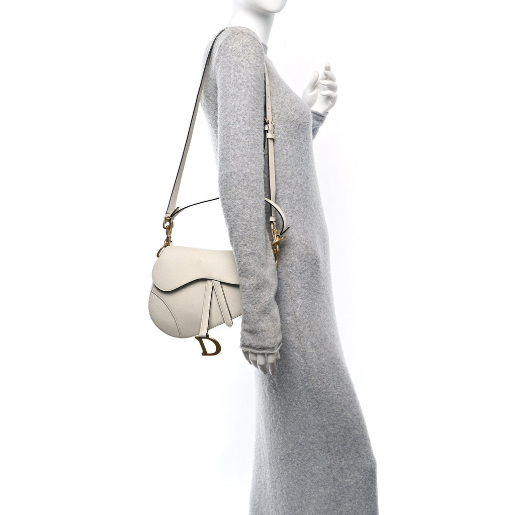 Grained Calfskin Saddle Bag With Strap Latte