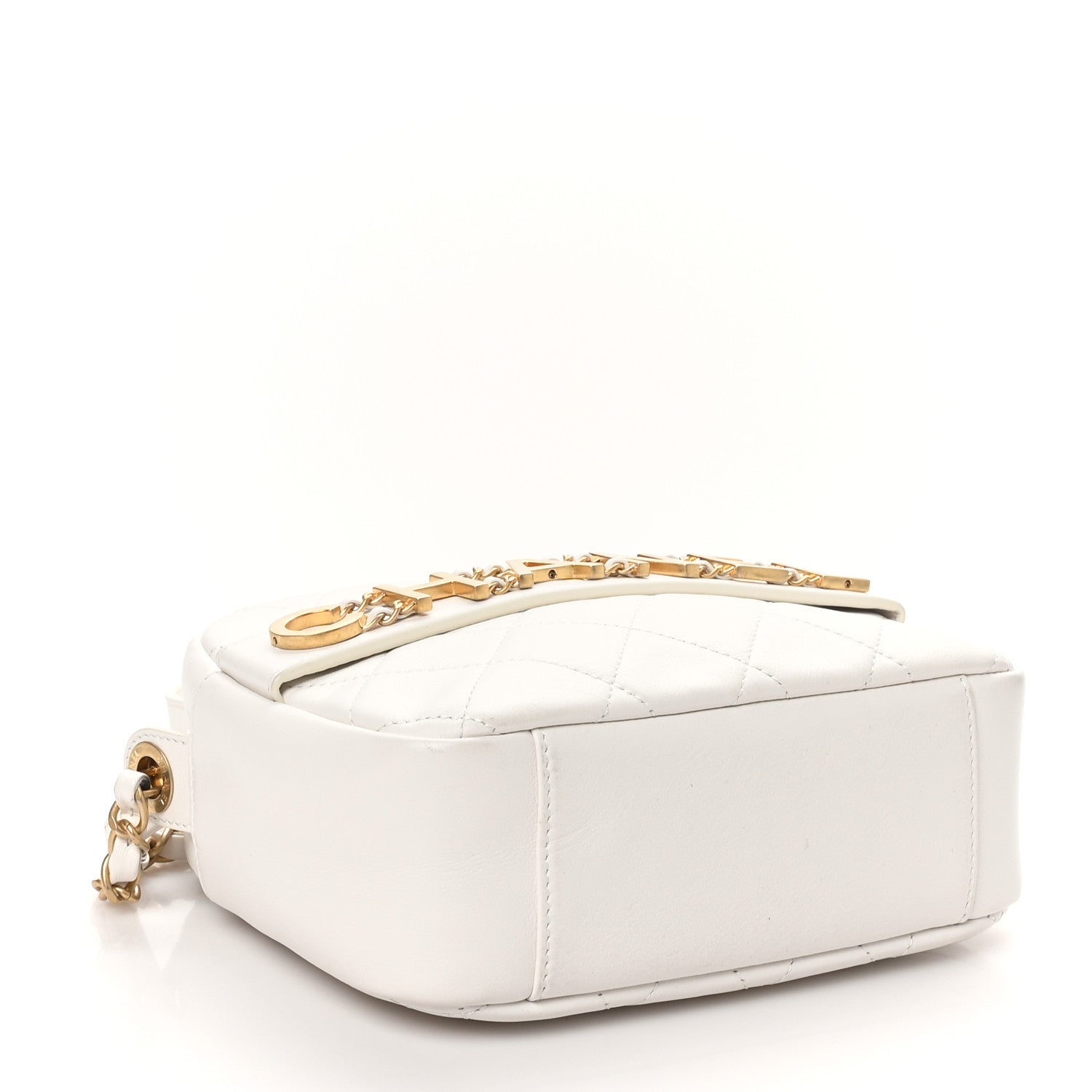 Calfskin Quilted Enchained Camera Case Bag White