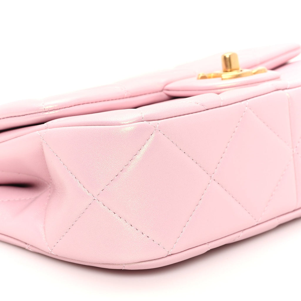 Pearly Lambskin Pearl Quilted Small Flap Pink