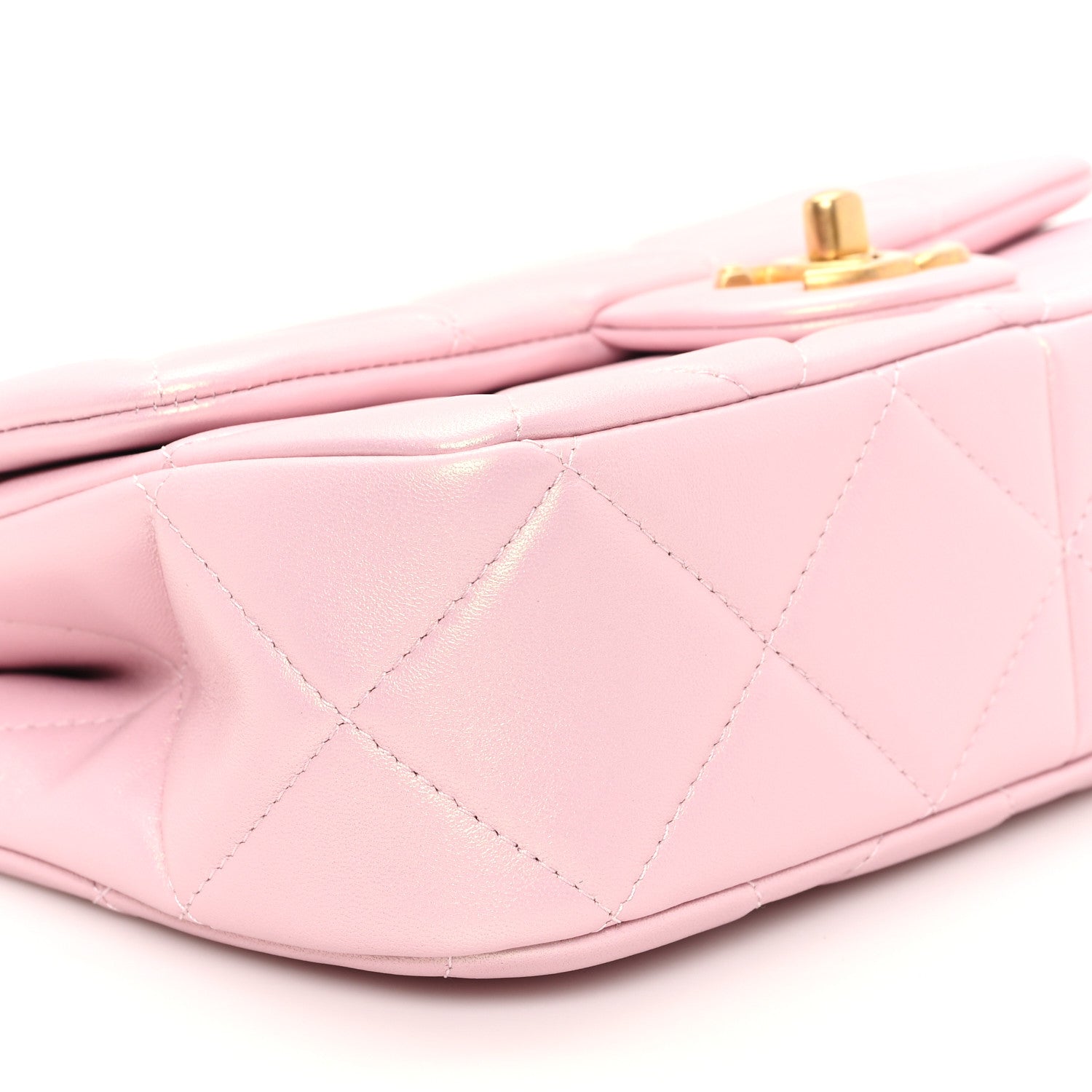 Pearly Lambskin Pearl Quilted Small Flap Pink