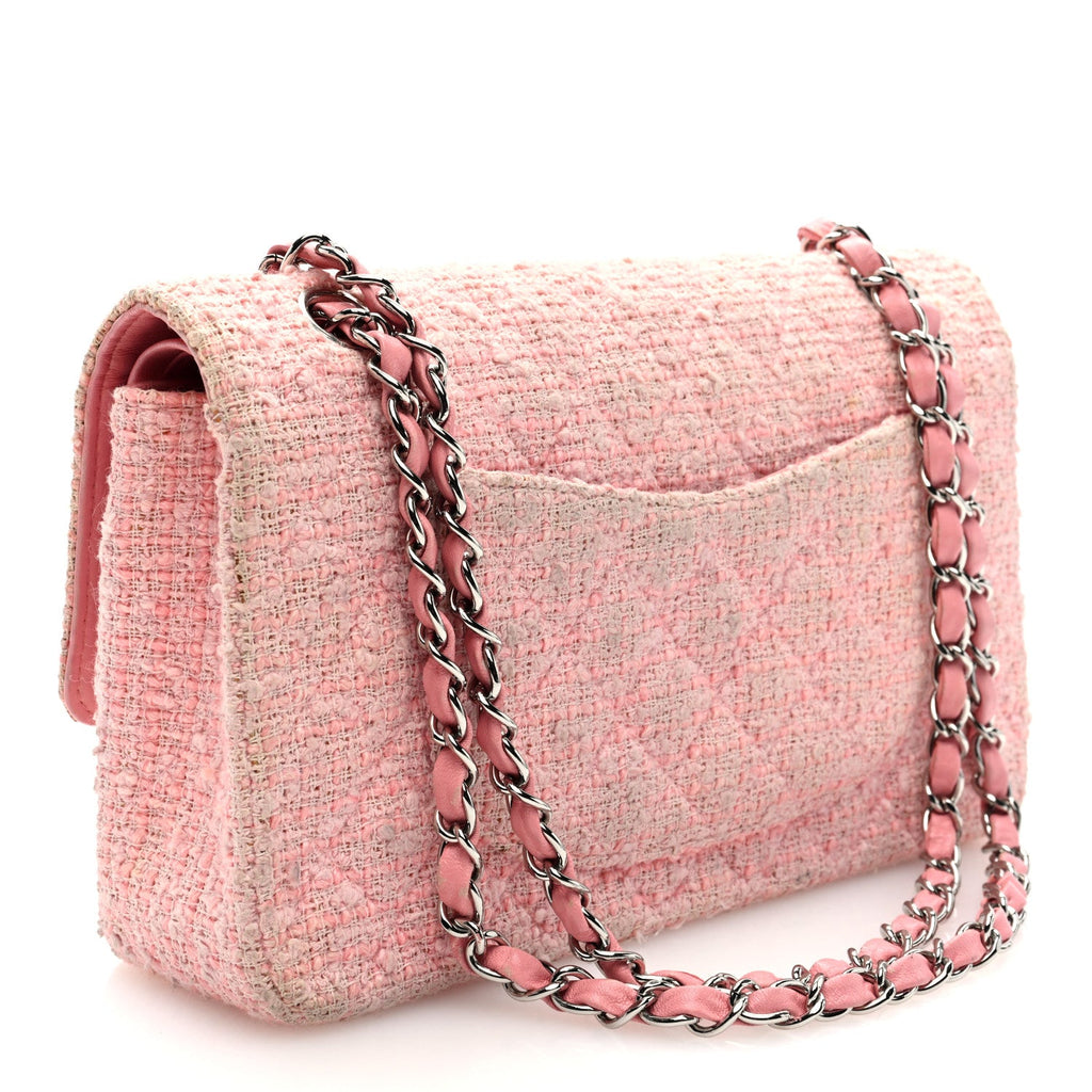 Tweed Medium Double Flap Pink