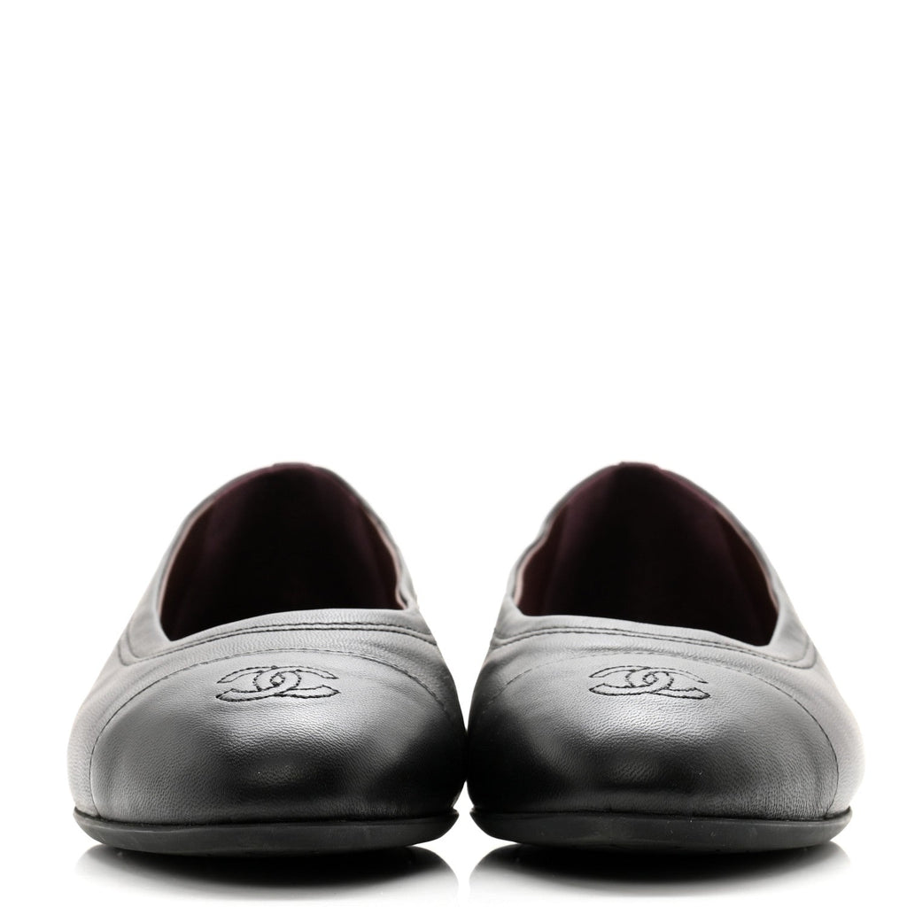 Lambskin Cap Toe CC Uniform Ballerina Flats 39 Black
